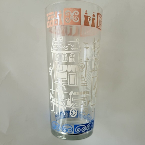 Vintage General Store Drinking Glass Embossed Pink White Blue Mid Century - Picture 7 of 12